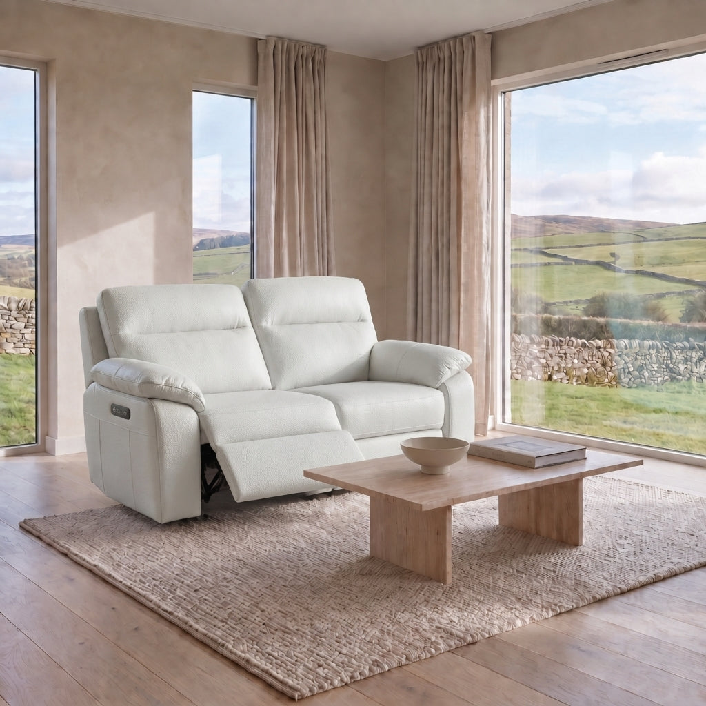 Nicoletti Vivaldi 2 Seater Recliner Sofa - 2 Seater Double Power Recliner CK Botero - Power Recliner with USB-C — Botero 2153 Bianco, gallery image 1