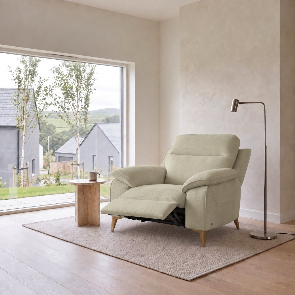 Nicoletti Vivaldi Recliner Armchair On Legs  - Power Recliner Chair on Legs CK Botero - Power Recliner with USB-C — Botero 2156 Crema, gallery image 1