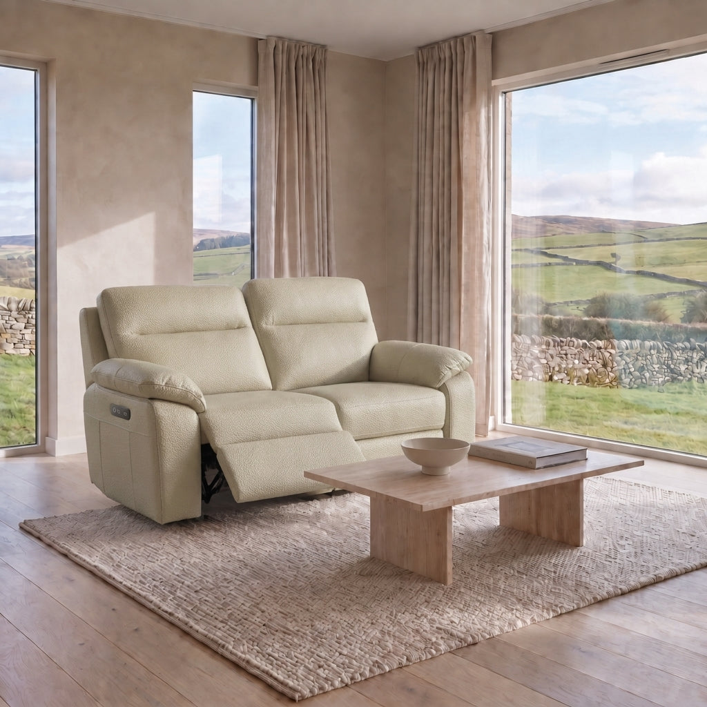 Nicoletti Vivaldi 2 Seater Recliner Sofa - 2 Seater Double Power Recliner CK Botero - Power Recliner with USB-C — Botero 2156 Crema, gallery image 1