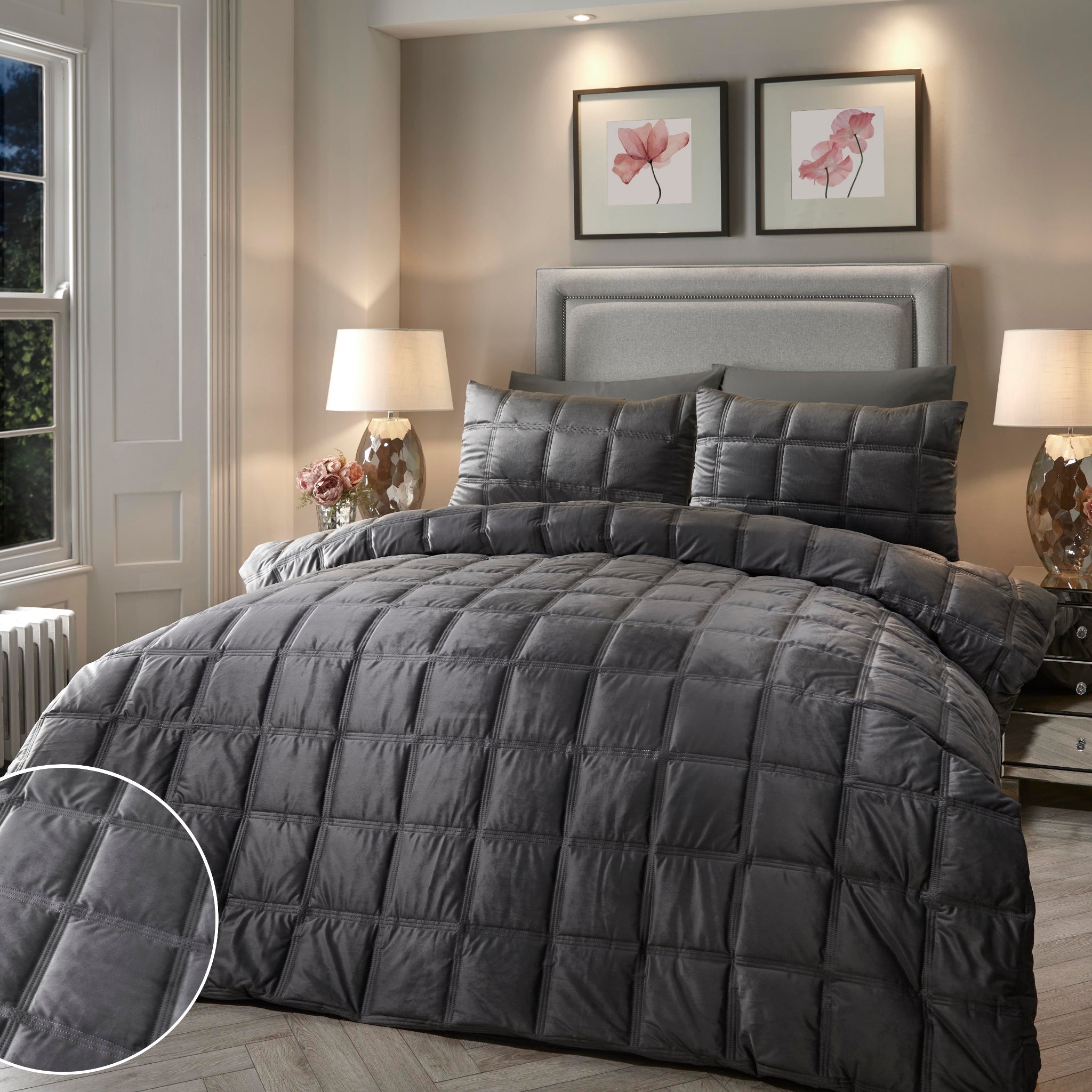 Brighton Square Grey Duvet Set Super King Sterling Home 1