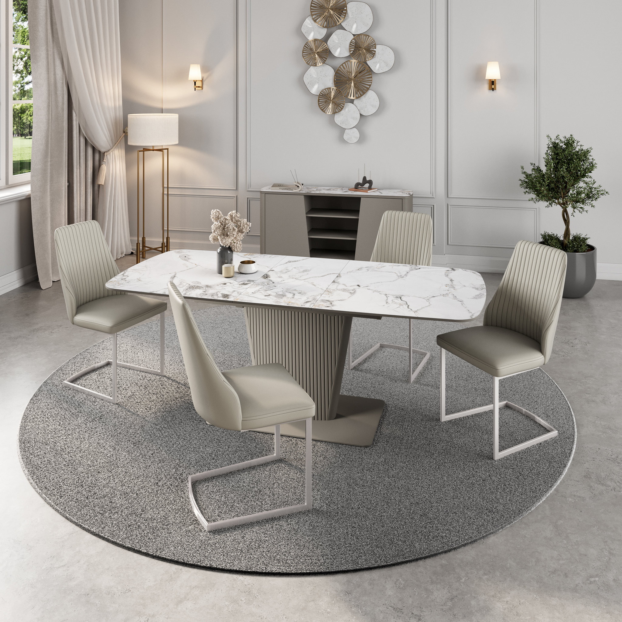 Celestia Small Champagne Extending Dining Table & 4 Dining Chairs Set Sterling Home 2