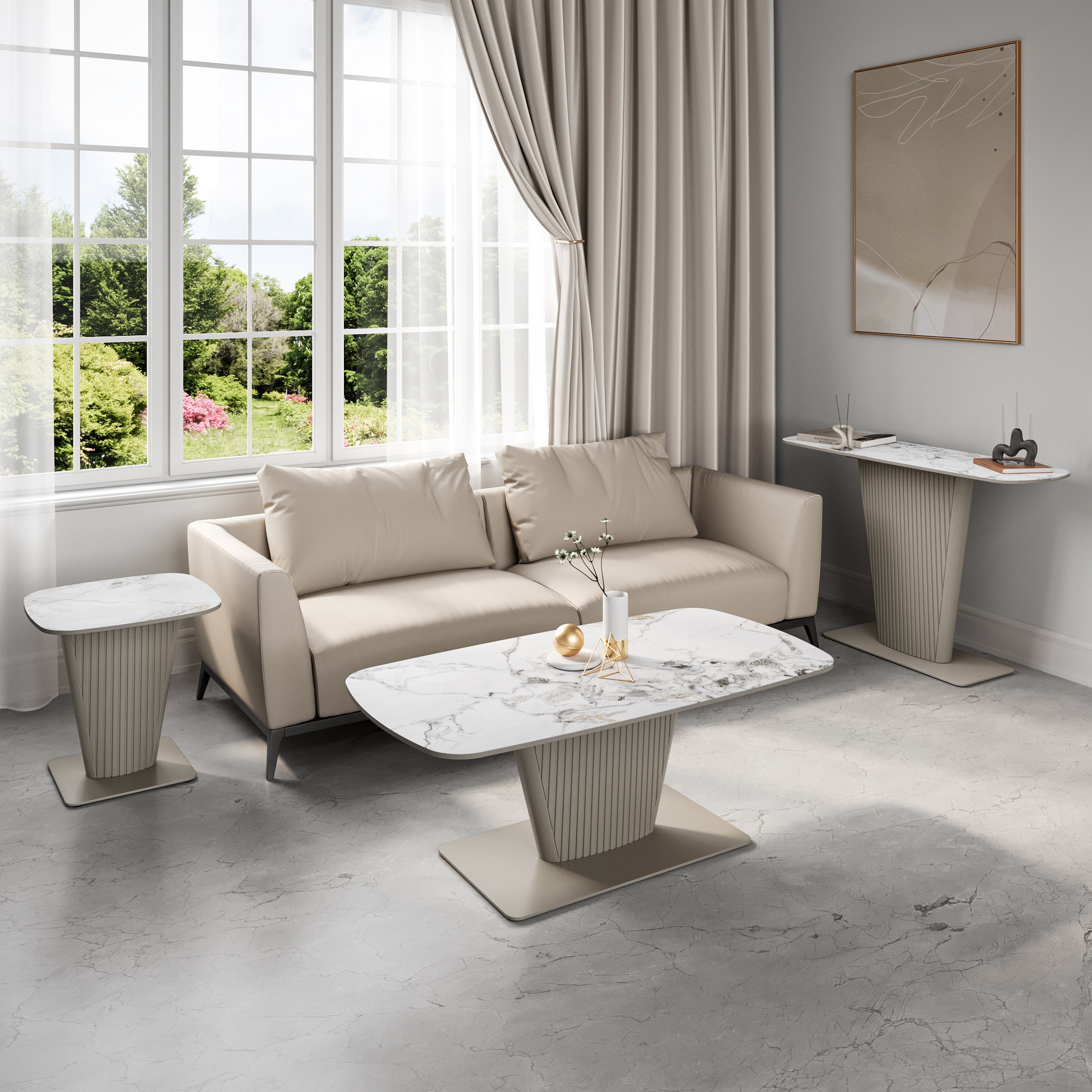 Celestia Side Table White - Side Table White Ceramic