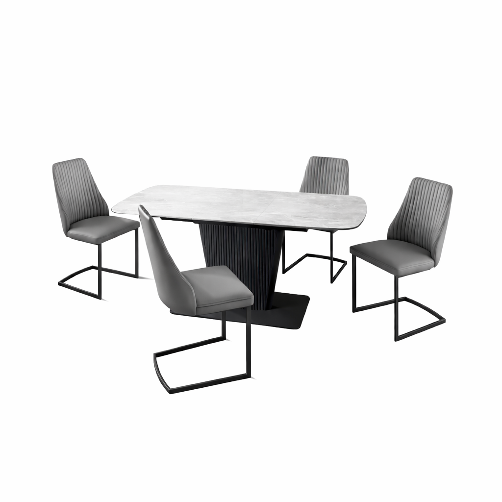Celestia Large Grey Extending Dining Table & 4 Dining Chairs Set Sterling Home 1