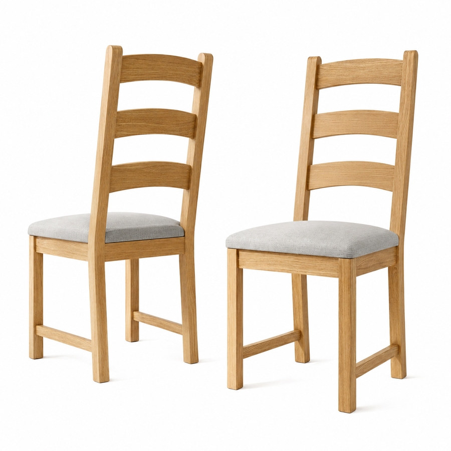 Navarre Pair of Beige Ladderback Dining Chairs - Ladder Dining Chair - Pair Oak / Beige Fabric Sterling Home 1