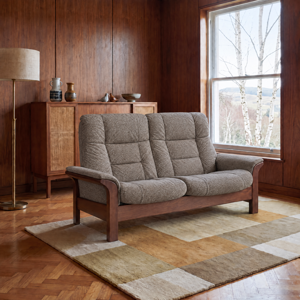 Stressless Buckingham High 2 Seater Sofa  - High 2 Seater Sofa Fabric Group 5 - Manual Recliner — Clover 50109 Mole, gallery image 1
