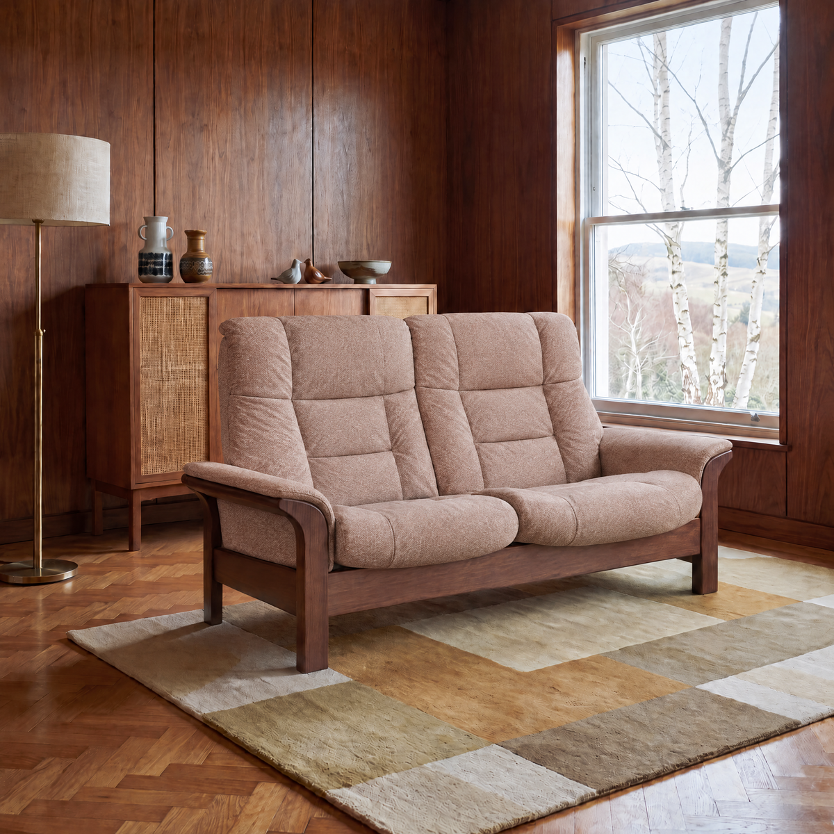 Stressless Buckingham High 2 Seater Sofa  - High 2 Seater Sofa Fabric Group 5 - Manual Recliner — Clover 50153 Light Burgundy, gallery image 1
