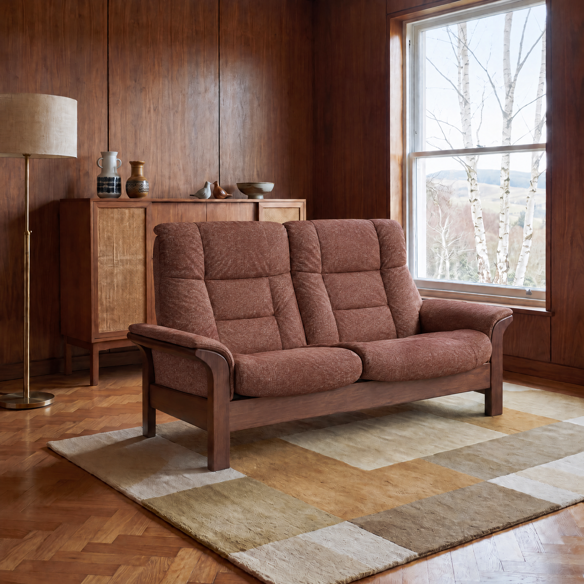 Stressless Buckingham High 2 Seater Sofa  - High 2 Seater Sofa Fabric Group 5 - Manual Recliner — Clover 50154 Burgundy, gallery image 1