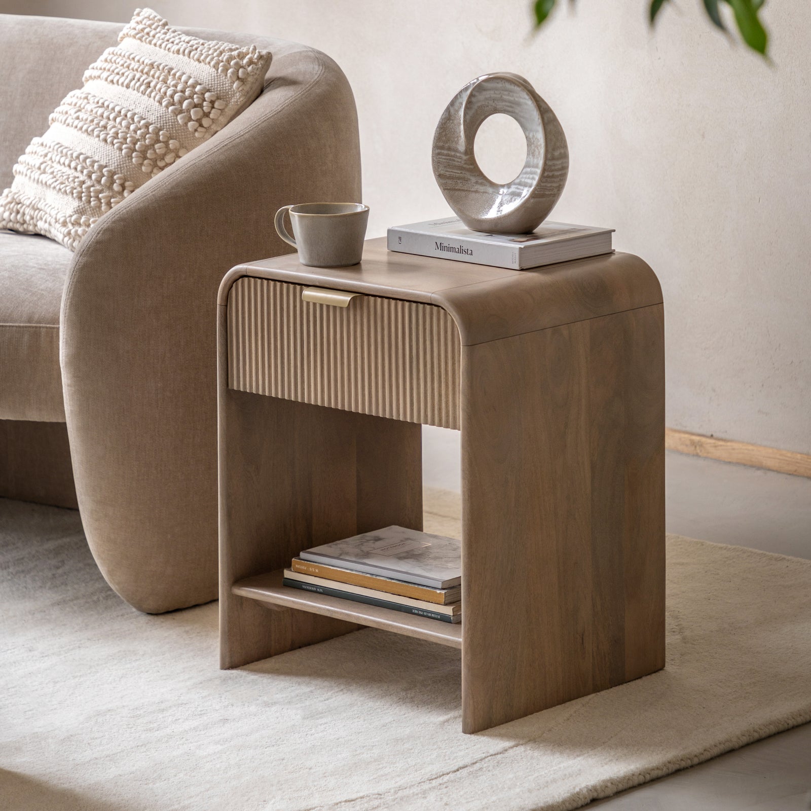 Colonna Bedside Table - 1 Drawer Bedside 45cm Natural Mango Wood / Brass Sterling Home 2
