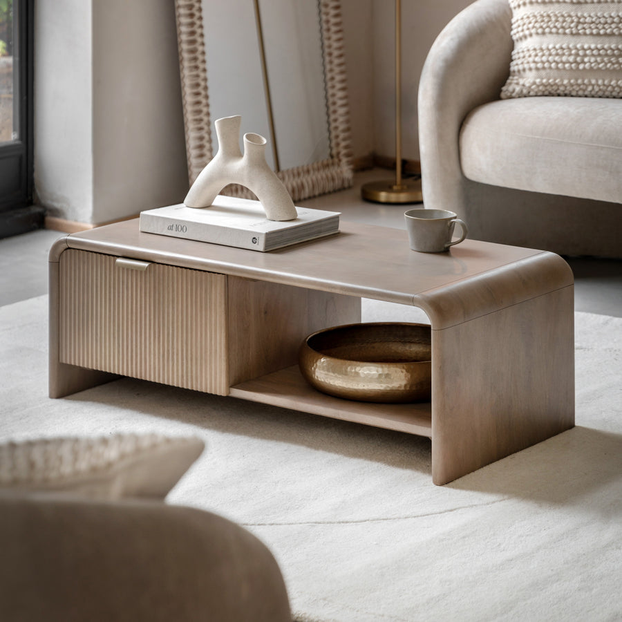 Colonna Coffee Table - 1 Drawer Coffee Table Natural Mango Wood / Brass Sterling Home 2