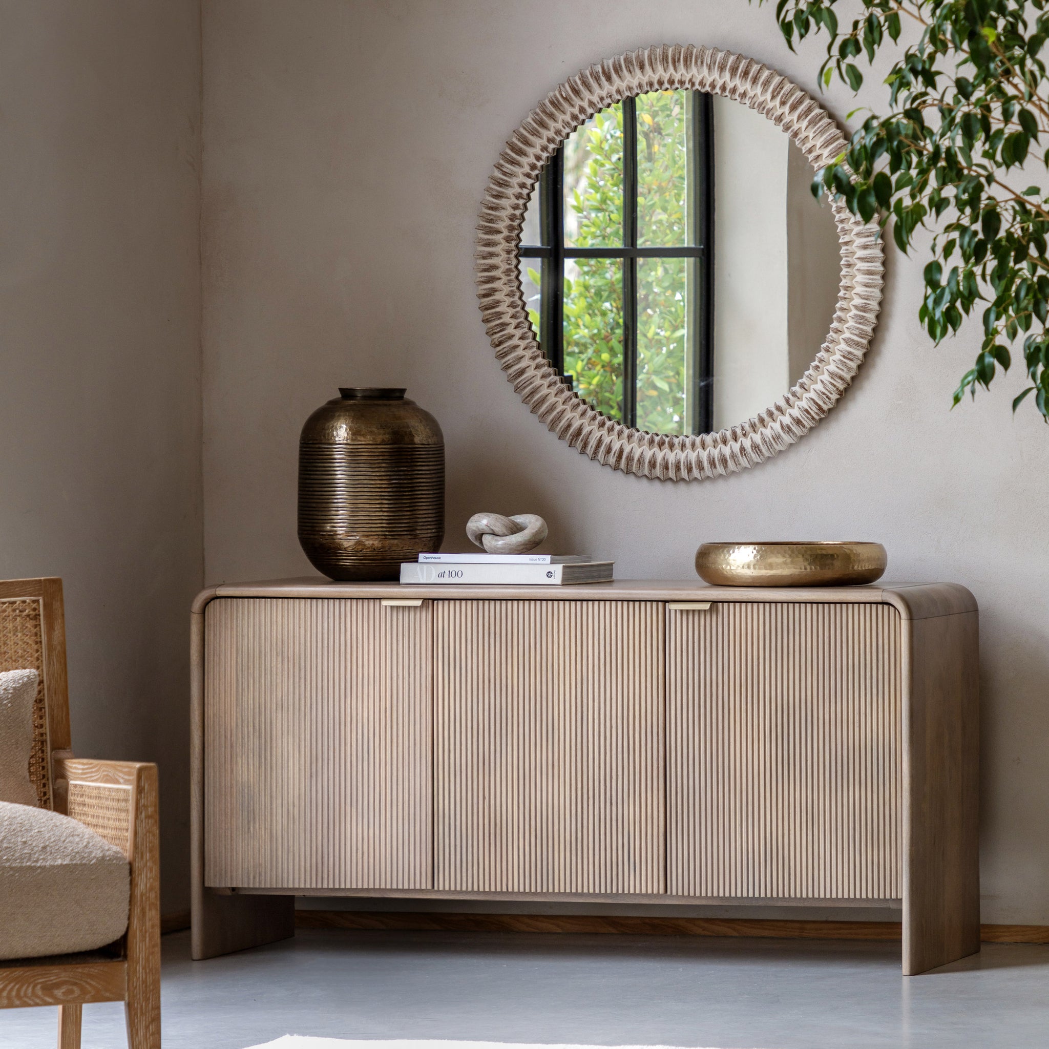 Colonna Sideboard - 3 Door Sideboard Natural Mango Wood / Brass Sterling Home 2