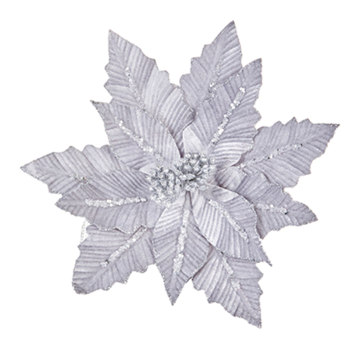 Silver Velvet Poinsettia With Clip 31CM - Silver Velvet Poinsettia With Clip 31CM Sterling Home 3