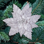 Silver Velvet Poinsettia With Clip 31CM - Silver Velvet Poinsettia With Clip 31CM Sterling Home 1