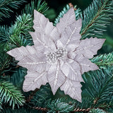 Silver Velvet Poinsettia With Clip 31CM