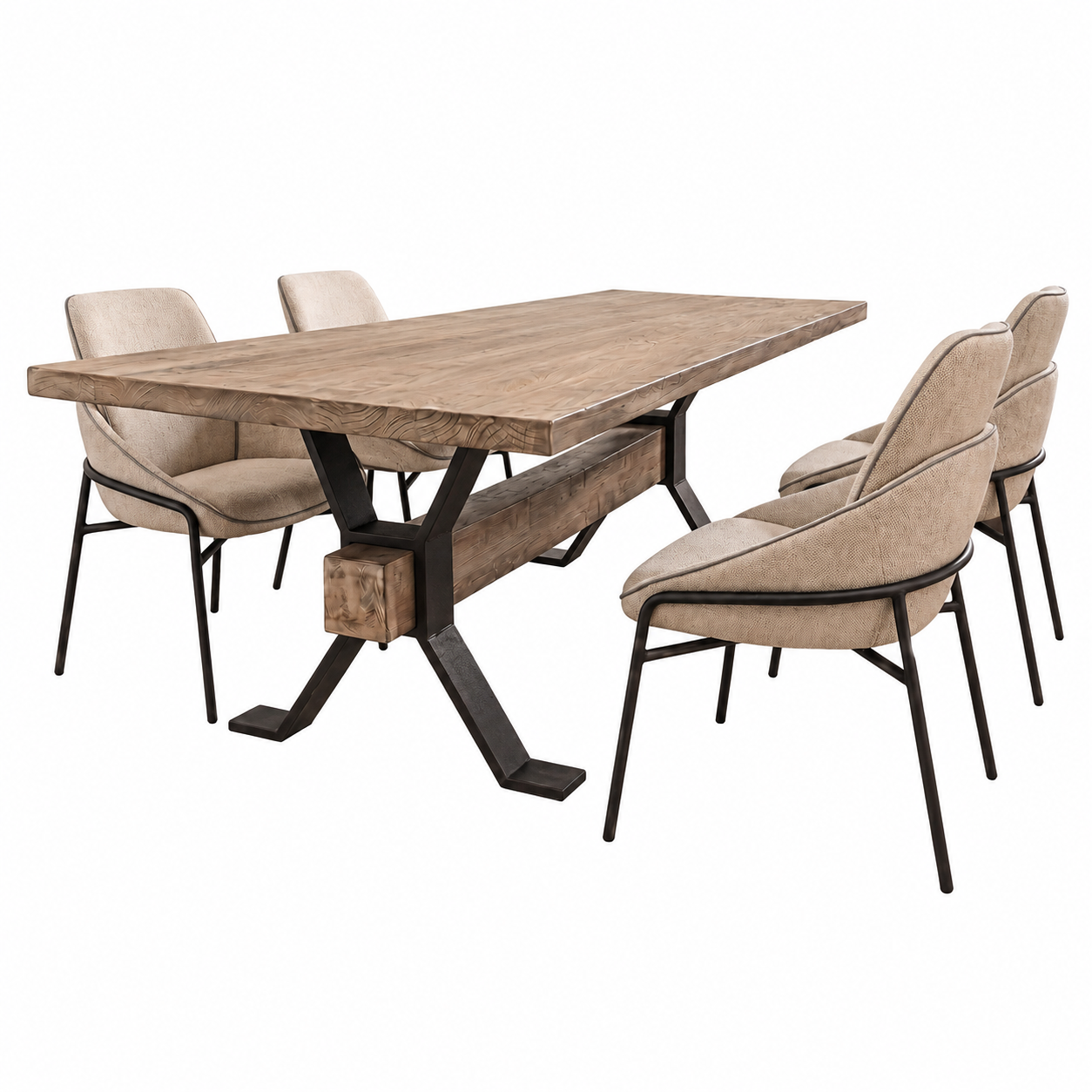 Dakota Large Dining Table & 4 Beige Dining Chairs Set Sterling Home 1