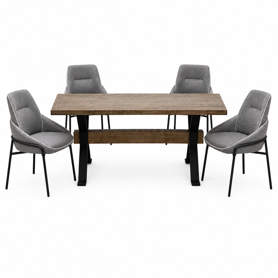 Dakota Medium Dining Table & 4 Grey Dining Chairs Set Sterling Home 1