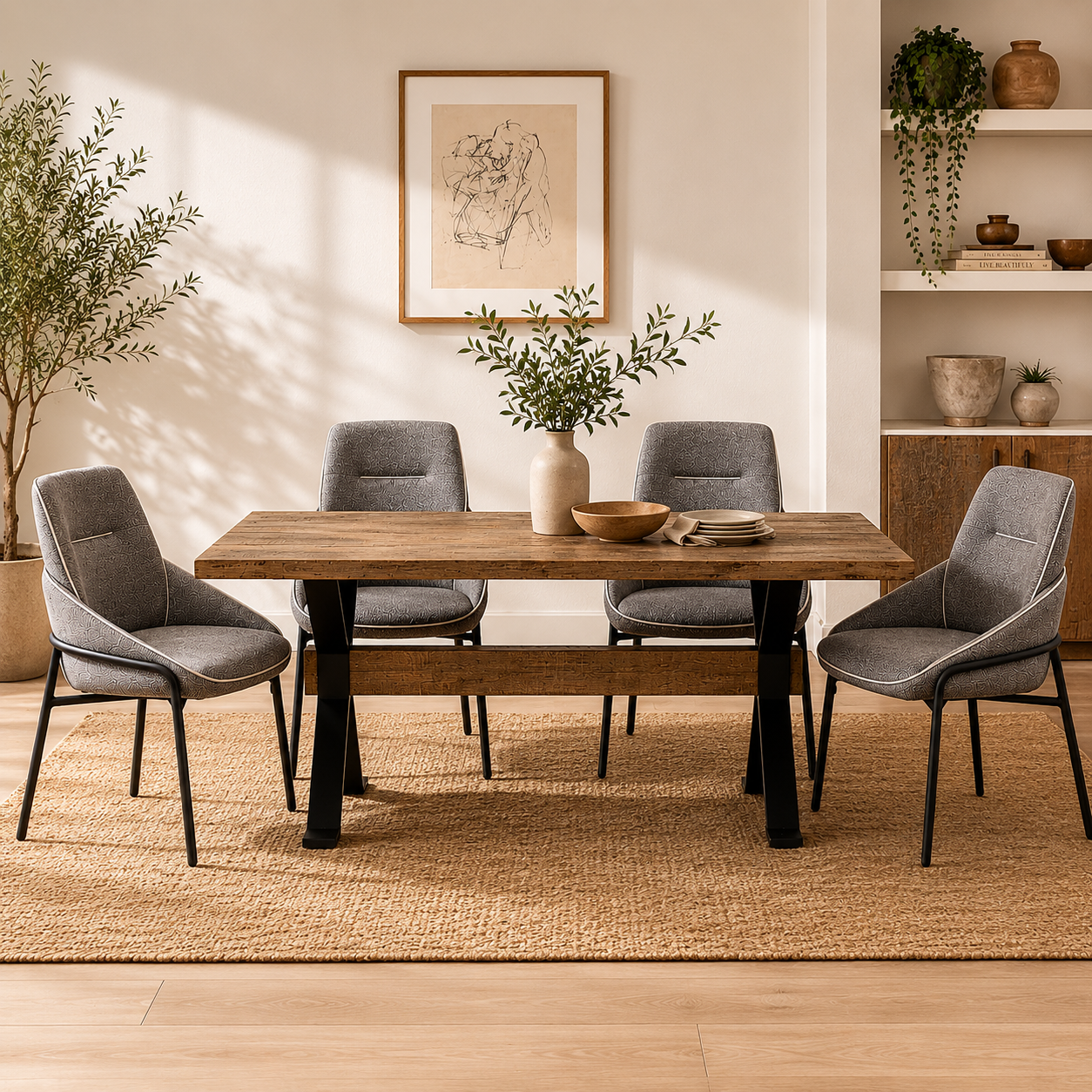 Dakota Medium Dining Table & 4 Grey Dining Chairs Set Sterling Home 2
