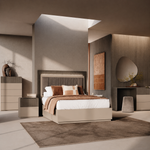 Portento Bedframe with Upholstered Headboard and LED Light - Bed with Upholstered Headboard and LED Light - 180 cm Taupe Cannete Wood matt - Super King Sterling Home 2