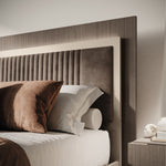 Portento Bedframe with Upholstered Headboard and LED Light - Bed with Upholstered Headboard and LED Light - 180 cm Taupe Cannete Wood matt - Super King Sterling Home 3