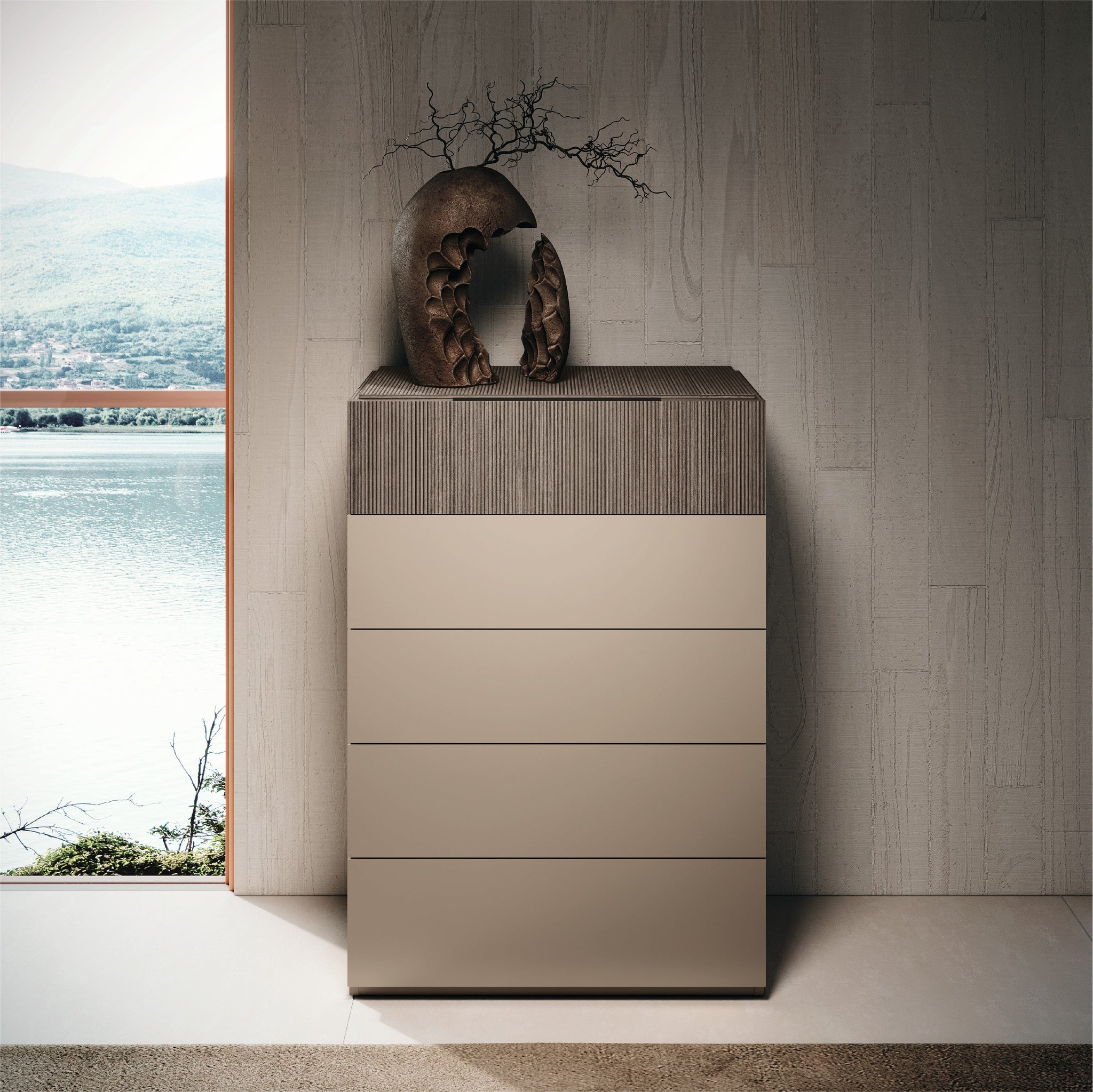 Portento 5 Drawer Chest - 5 Drawer Chest Taupe Cannete Wood matt Sterling Home 2