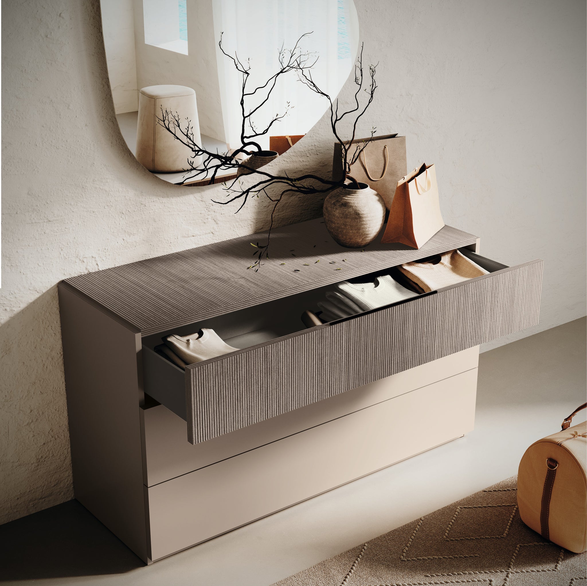 Portento 3 Drawer Dresser - Single Dresser with 3 Drawers Taupe Cannete Wood matt Sterling Home 2