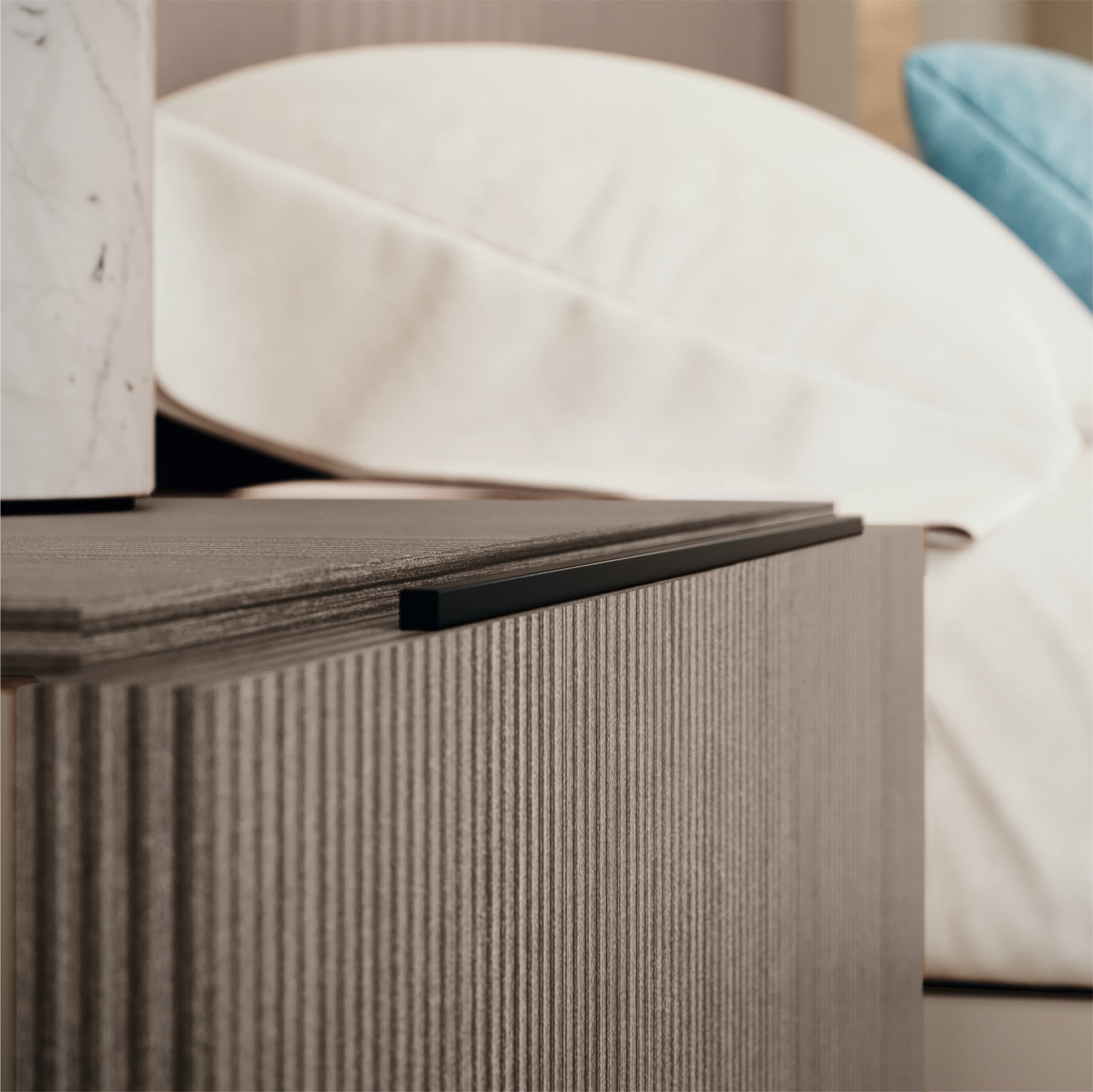 Portento Bedside Table - Bedside Table Taupe Cannete Wood matt Sterling Home 3