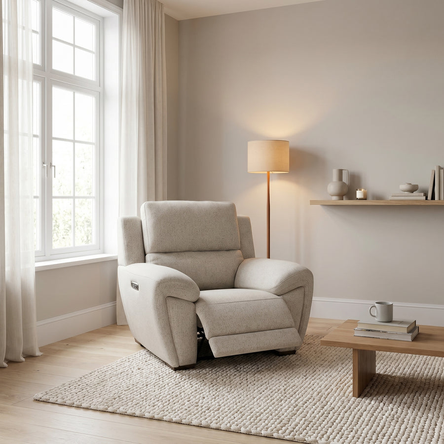Echo Recliner Armchair - Power Recliner Chair Lumber Support Fabric - Power With Power Headrest Footrest Lumbar & USB Sterling Home 2