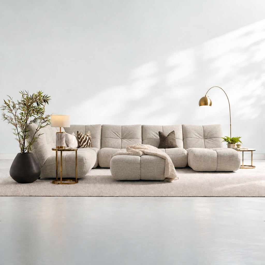 Comet Corner Sofa - Combination 1 - Corner Sofa Group With Footstool Fabric — FAB-CCA-112 LIGHT KHAKI, gallery image 1