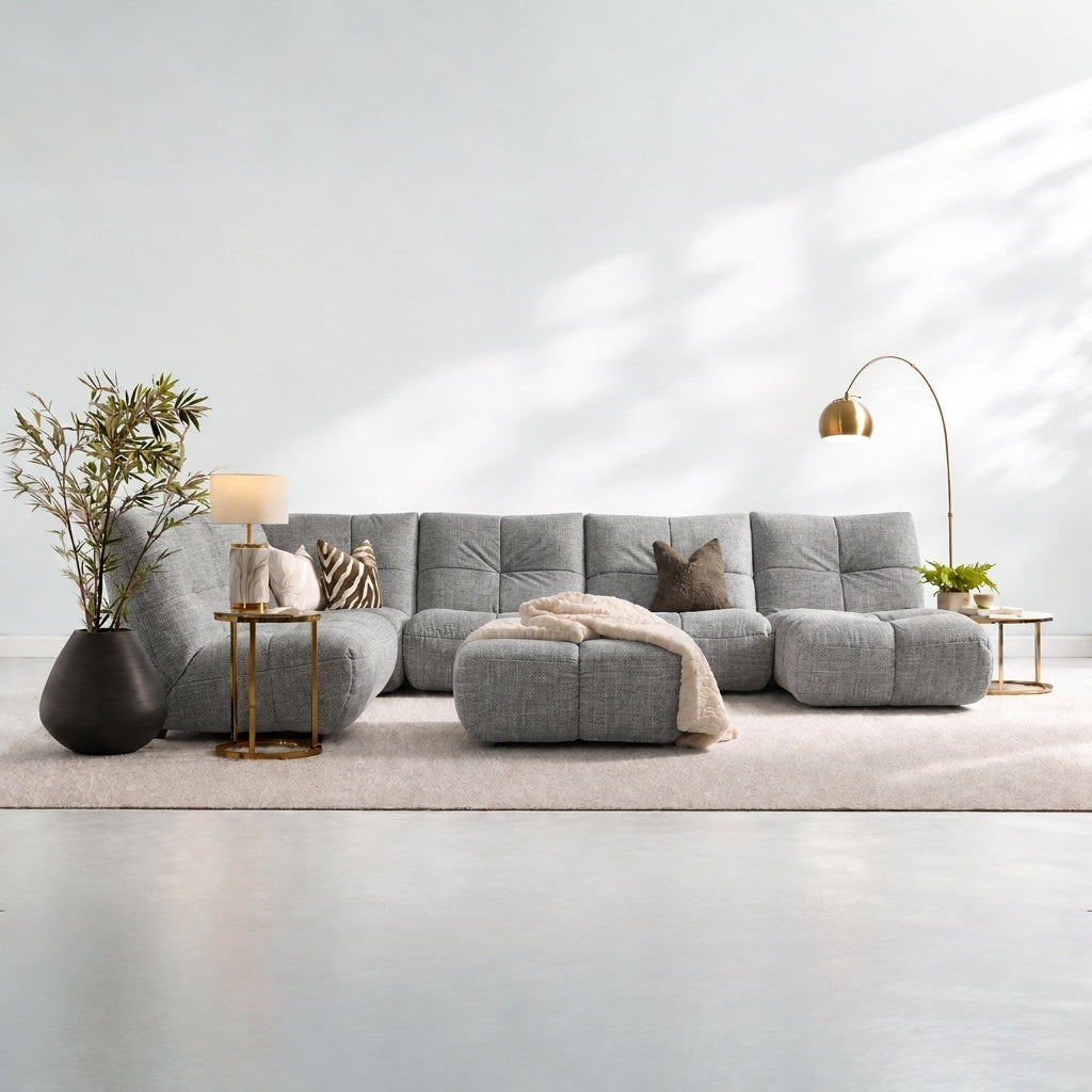 Comet Corner Sofa - Combination 1 - Corner Sofa Group With Footstool Fabric — FAB-CCA-450 SILVER GREY, gallery image 1