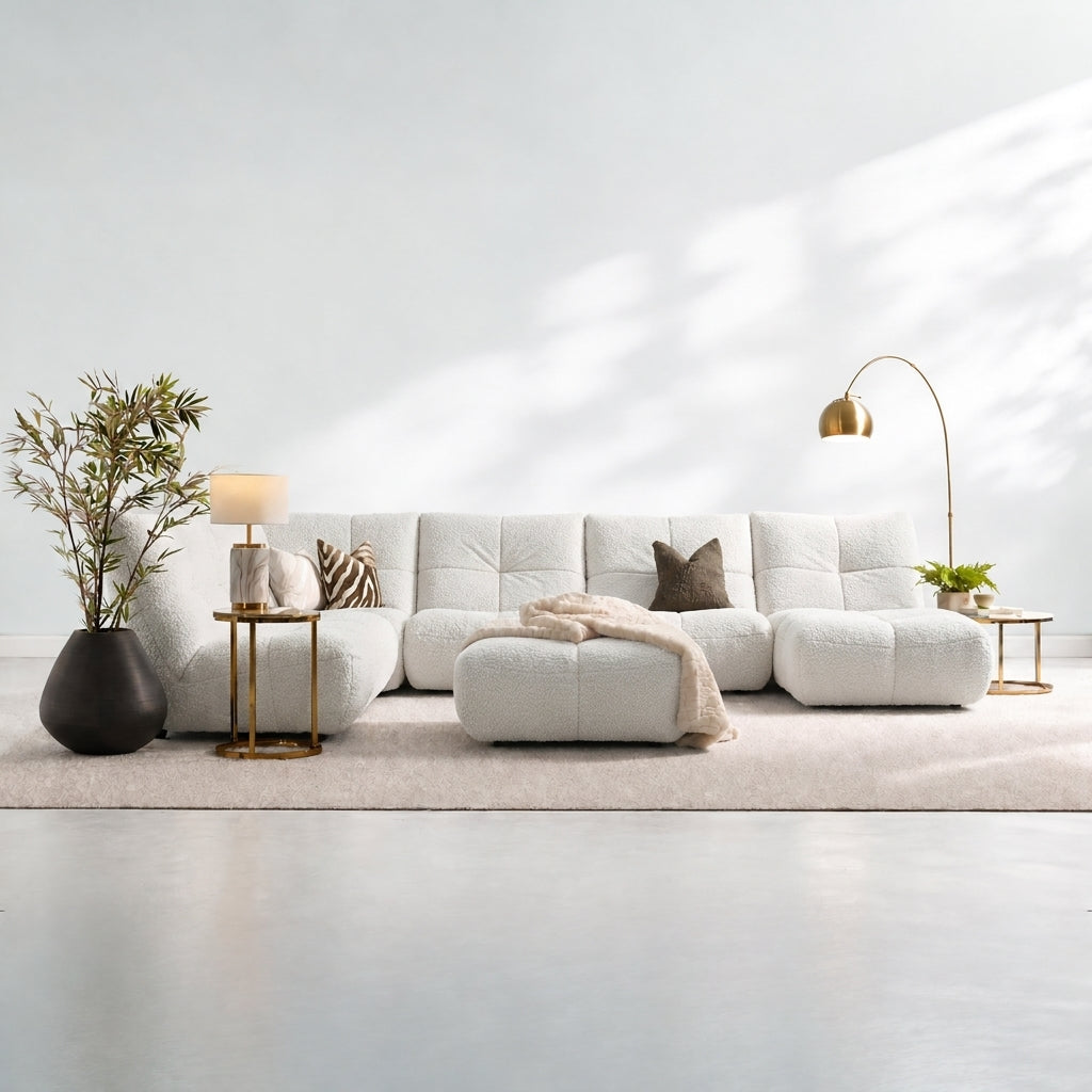 Comet Corner Sofa - Combination 1 - Corner Sofa Group With Footstool Fabric — FAB-CLD-101 SNOW, gallery image 1