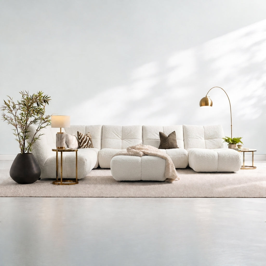 Comet Corner Sofa - Combination 1 - Corner Sofa Group With Footstool Fabric — FAB-CLD-113 NATURAL, gallery image 1