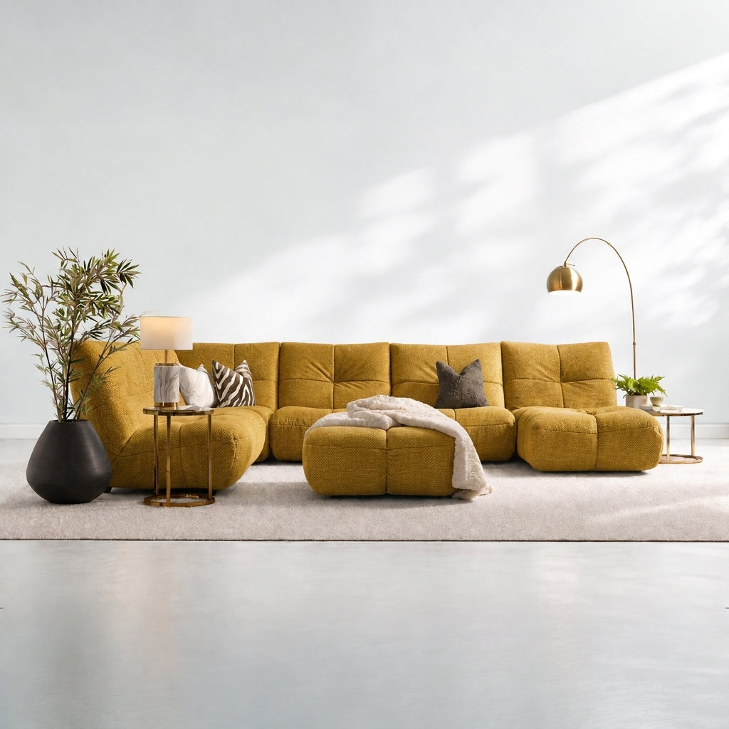 Comet Corner Sofa - Combination 1 - Corner Sofa Group With Footstool Fabric — FAB-CLD-260 BUMBLEBEE YELLOW, gallery image 1