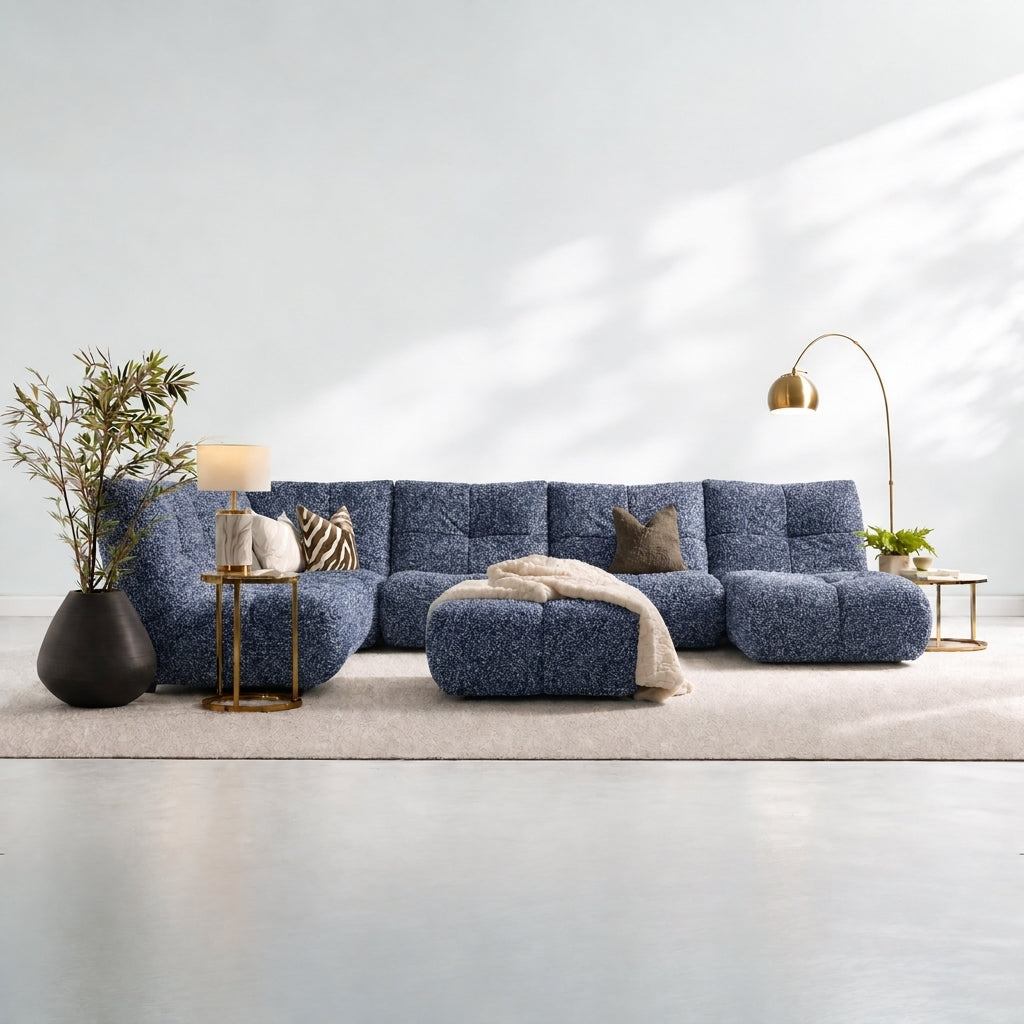 Comet Corner Sofa - Combination 1 - Corner Sofa Group With Footstool Fabric — FAB-CLD-303 INDIGO, gallery image 1