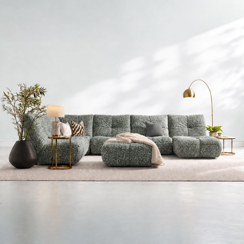 Comet Corner Sofa - Combination 1 - Corner Sofa Group With Footstool Fabric — FAB-CLD-355 FOREST GREEN, gallery image 1
