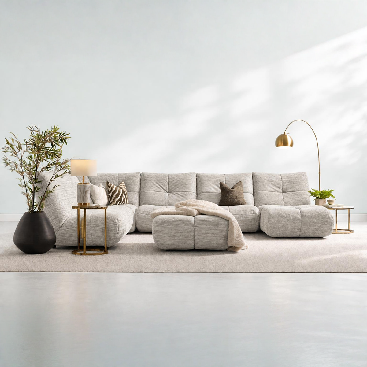 Comet Corner Sofa - Combination 1 - Corner Sofa Group With Footstool Fabric — FAB-CRN-120 BEIGE, gallery image 1