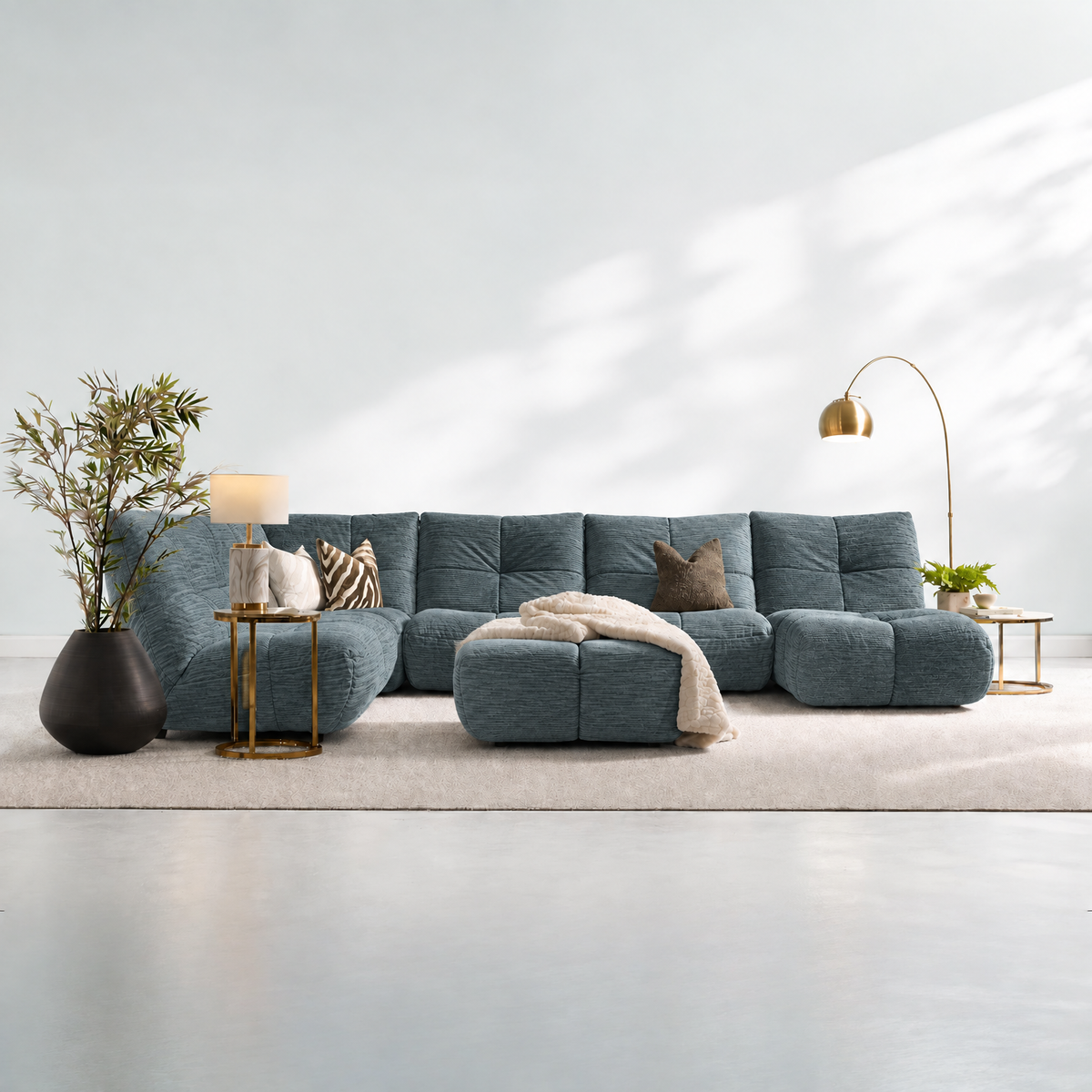 Comet Corner Sofa - Combination 1 - Corner Sofa Group With Footstool Fabric — FAB-CRN-353 FOREST GREEN, gallery image 1