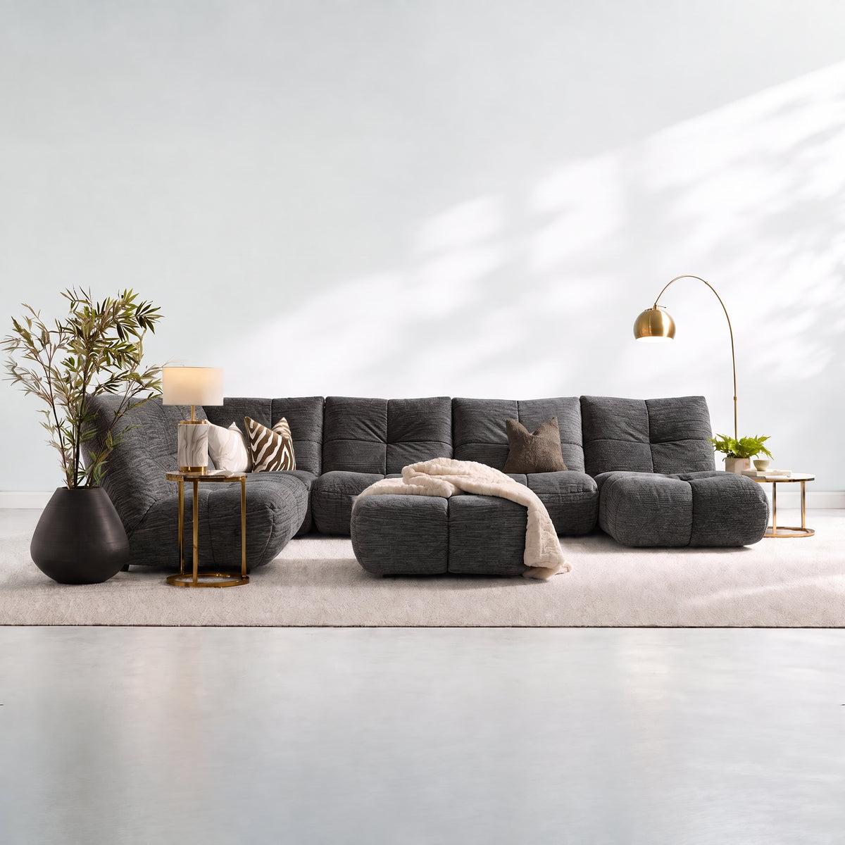Comet Corner Sofa - Combination 1 - Corner Sofa Group With Footstool Fabric — FAB-CRN-431 BROWN, gallery image 1