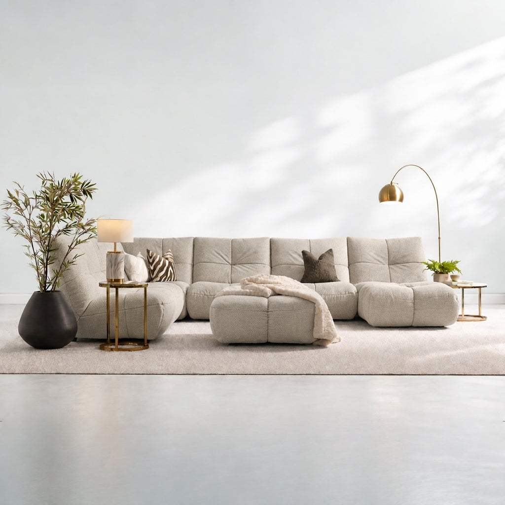 Comet Corner Sofa - Combination 1 - Corner Sofa Group With Footstool Fabric — FAB-NDO-09 BEIGE, gallery image 1