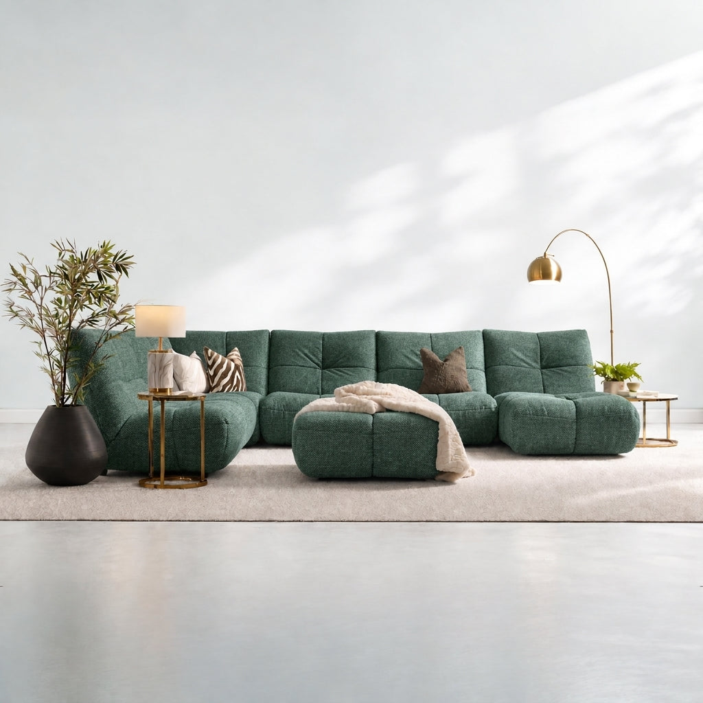 Comet Corner Sofa - Combination 1 - Corner Sofa Group With Footstool Fabric — FAB-NDO-21 GREEN, gallery image 1