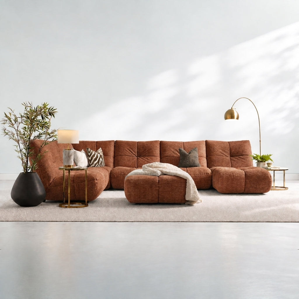 Comet Corner Sofa - Combination 1 - Corner Sofa Group With Footstool Fabric — FAB-NDO-22 CARAMEL, gallery image 1