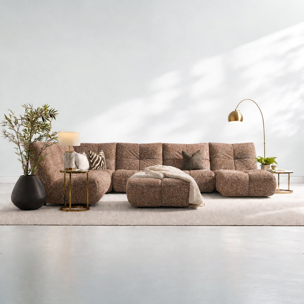 Comet Corner Sofa - Combination 1 - Corner Sofa Group With Footstool Fabric — FAB-VIS-251 BURNT ORANGE, gallery image 1