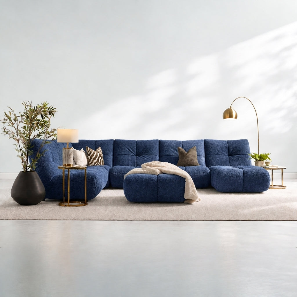 Comet Corner Sofa - Combination 1 - Corner Sofa Group With Footstool Fabric — FAB-VIS-330 DARK INDIGO, gallery image 1