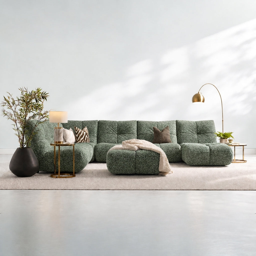 Comet Corner Sofa - Combination 1 - Corner Sofa Group With Footstool Fabric — FAB-VIS-356 FOREST GREEN, gallery image 1