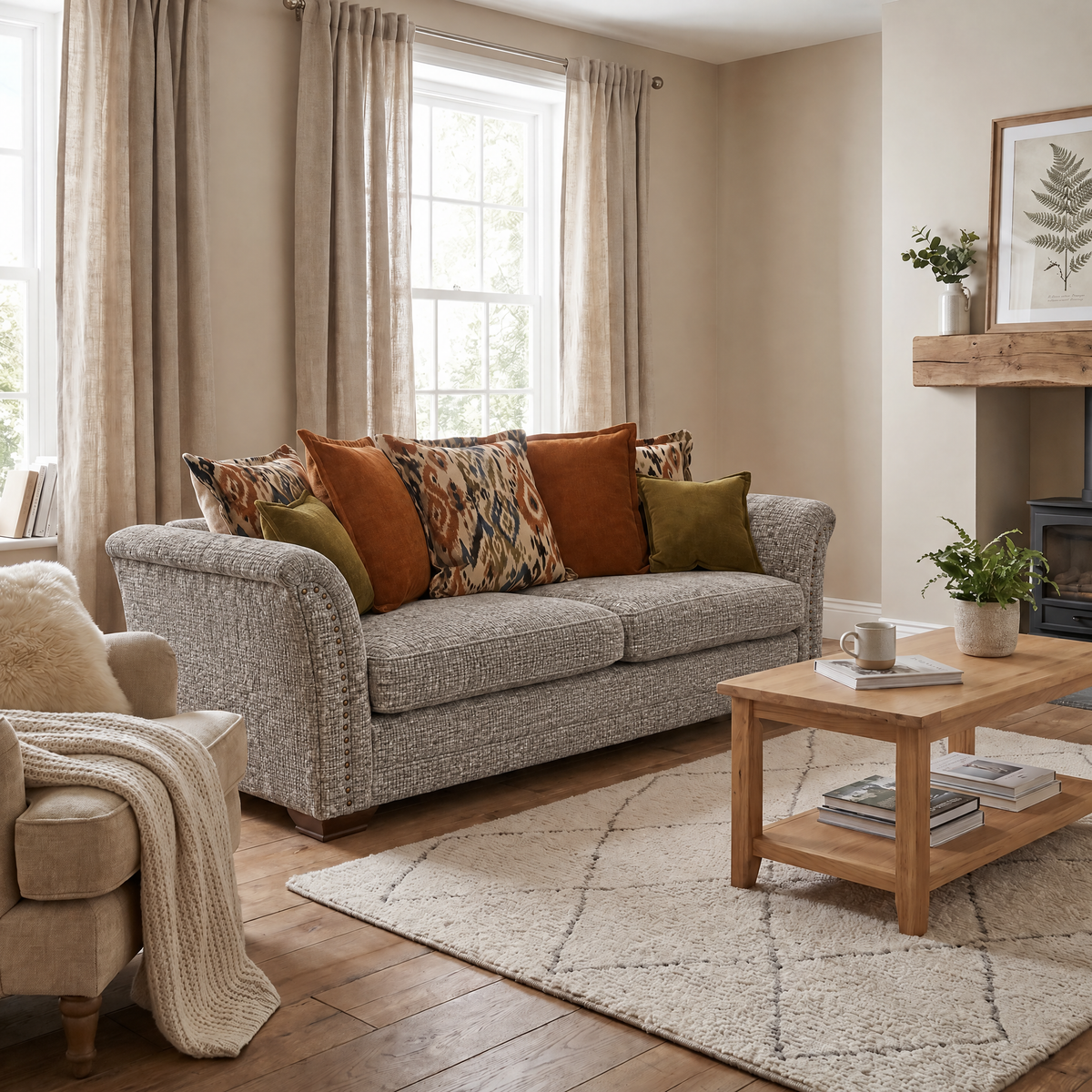 Burton 4 Seater Sofa - Grand Sofa Grade C — 2867 : Flint Basketweave Chenille Plain, gallery image 1