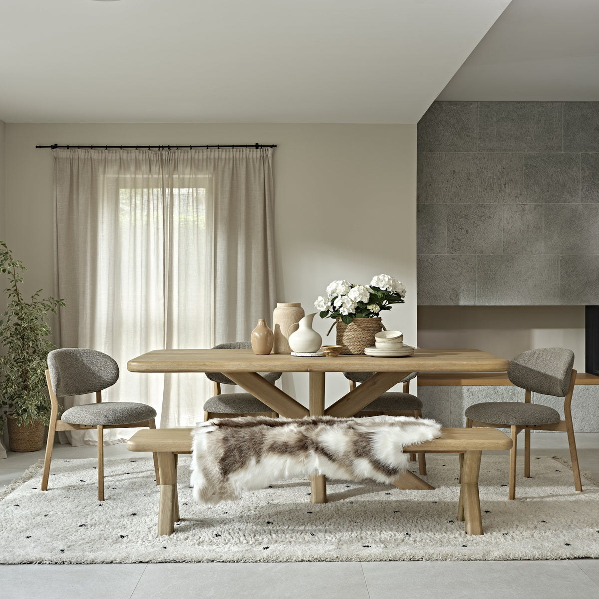 Foundry Solid Oak Large Dining Table - 240cm Dining Table Solid Oak