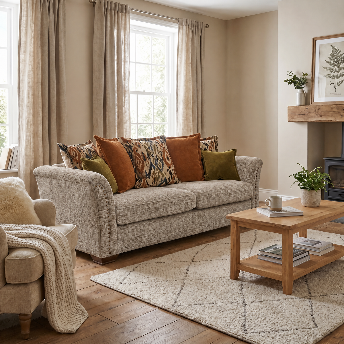 Burton 4 Seater Sofa - Grand Sofa Grade C — 4869 : Fossil Chadbury Velvet Plain, gallery image 1