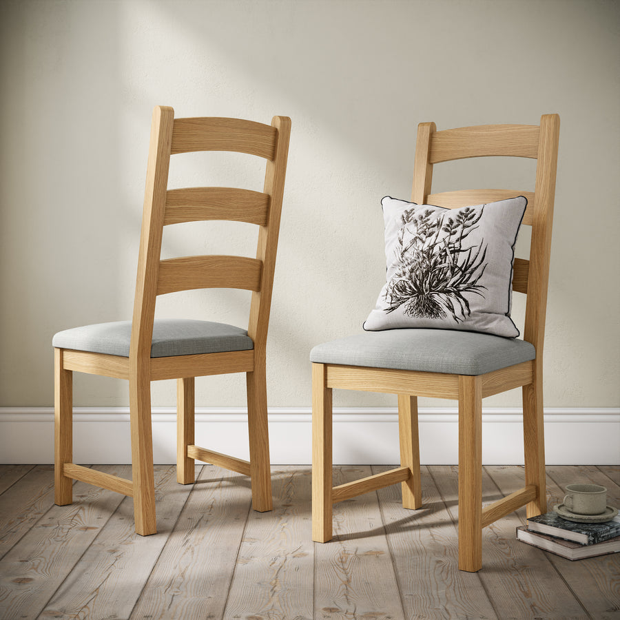 Navarre Pair of Beige Ladderback Dining Chairs - Ladder Dining Chair - Pair Oak / Beige Fabric Sterling Home 2