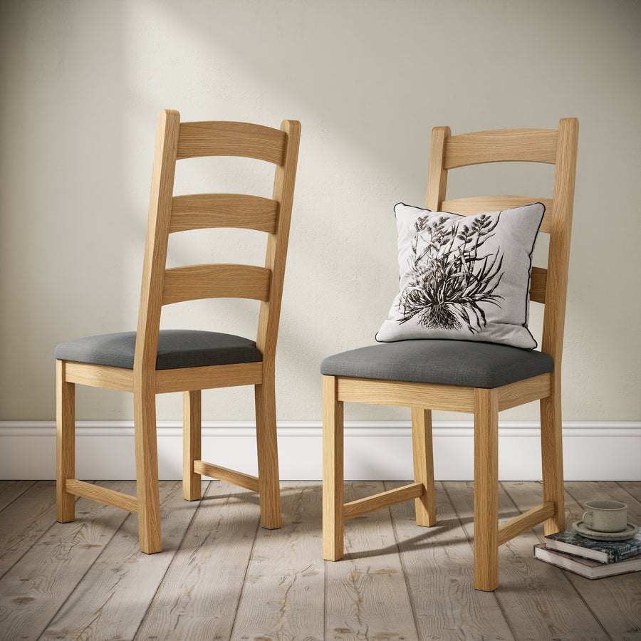 Navarre Pair of Charcoal Ladderback Dining Chairs - Ladder Dining Chair - Pair Oak / Charcoal Fabric Sterling Home 2