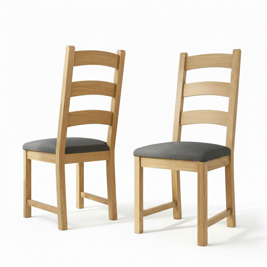 Navarre Pair of Charcoal Ladderback Dining Chairs - Ladder Dining Chair - Pair Oak / Charcoal Fabric Sterling Home 1