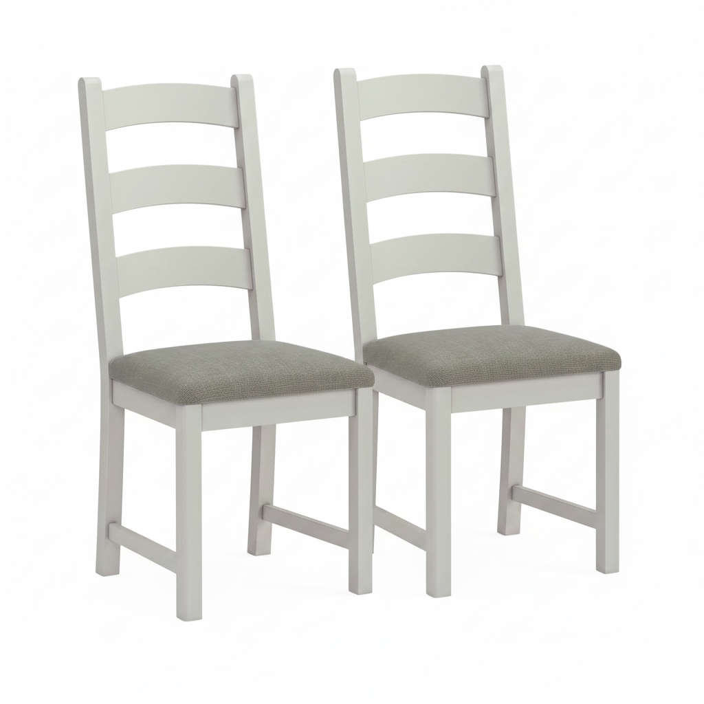 Salford Pair of Grey Ladderback Dining Chairs - Ladder Dining Chair - Pair Stone Grey / Grey Fabric Sterling Home 1