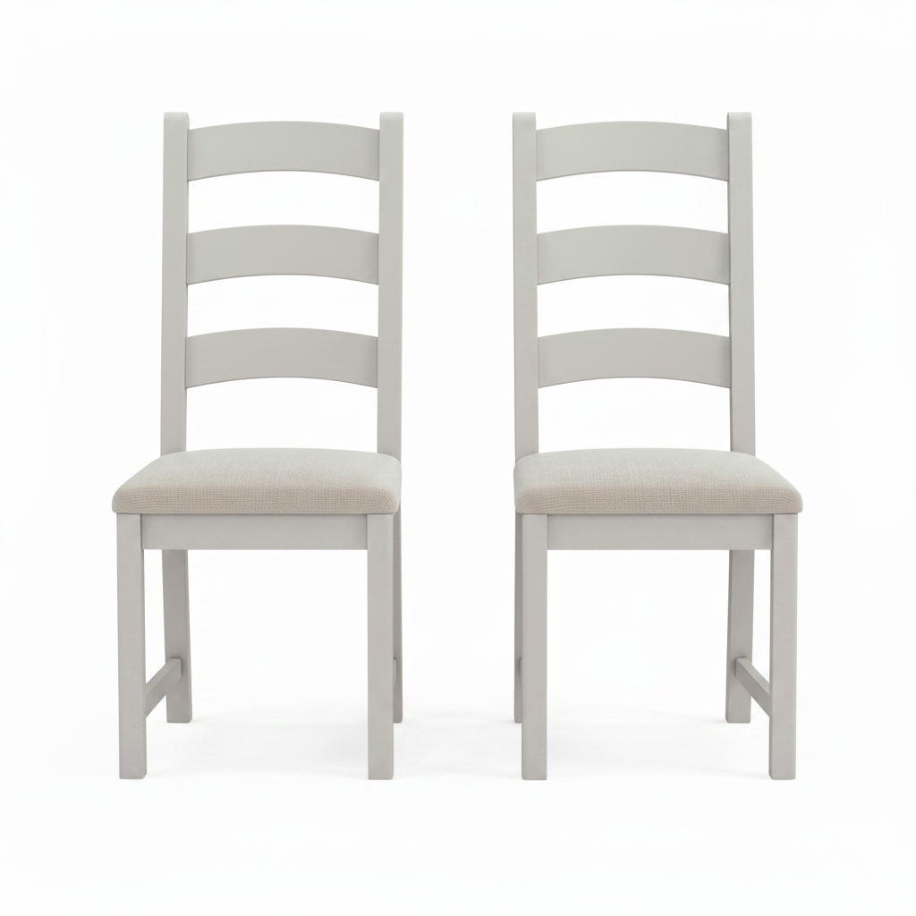 Salford Pair of Beige Ladderback Dining Chairs - Ladder Dining Chair - Pair Stone Grey / Beige Fabric Sterling Home 1